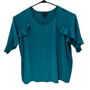Worthington Polyester Spandex Turquoise Short Sleeve Top Women 2X Shirt